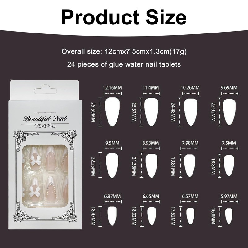 BRDXOOL Women's Nails Bow Nails Almond Nails Bright Colour Nail