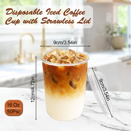 50 Pack 16 oz Clear Plastic Cups with Lids, Disposable Iced Coffee Cups for Smoothie, Milkshake, Cold Beverage, Drink Shops and Party Catering (Clear, 16, ounces)