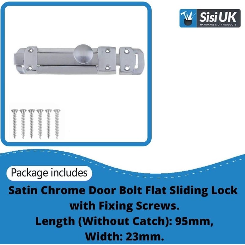 4 Inch Flat Door Bolts Satin Chrome Plated Bolt Door