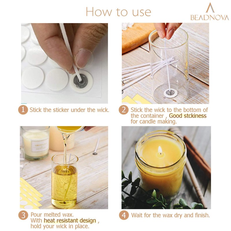 BEADNOVA Candle Wick Stickers 70pcs Candle Stickers Double Sided Wick