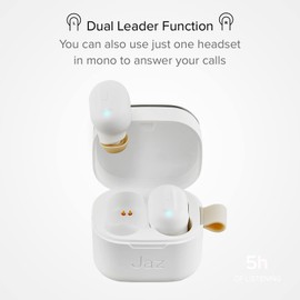 JAZ SBS TWS AIRON Wireless Headphones with Knurled Metal Housing, Touch Control, 5 Hours in a Row, Mono Dual Leader Technology, White, Unique, Unica
