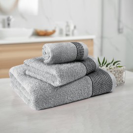 Belizzi Home Ultra Soft 3 Pack Cotton Towel Set, Contains a Bath Towel 28x55 inch, a Hand Towel 16x24 inch & a Wash Coth 12x12 inch, Ideal Everyday use, Compact & Lightweight -Light Grey