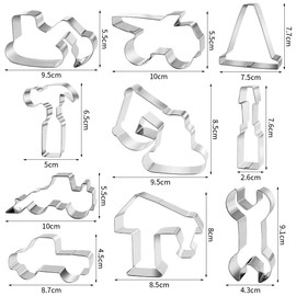 Konstruktion Ausstecher, Ausstechform, 10 Stück teilig-Bagger Digger Traktor Keksausstecher, Plätzchen Ausstecher aus Edelstahl, DIY Fondant Plätzchenausstecher Set für Kinder Geburtstag Party Deko