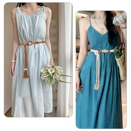 NIDMIDO Women's Braided Knotted Waist Belt, Trendy Bohemian Style Waist Belt Decorative Tassel Dress Belt for Women Girls