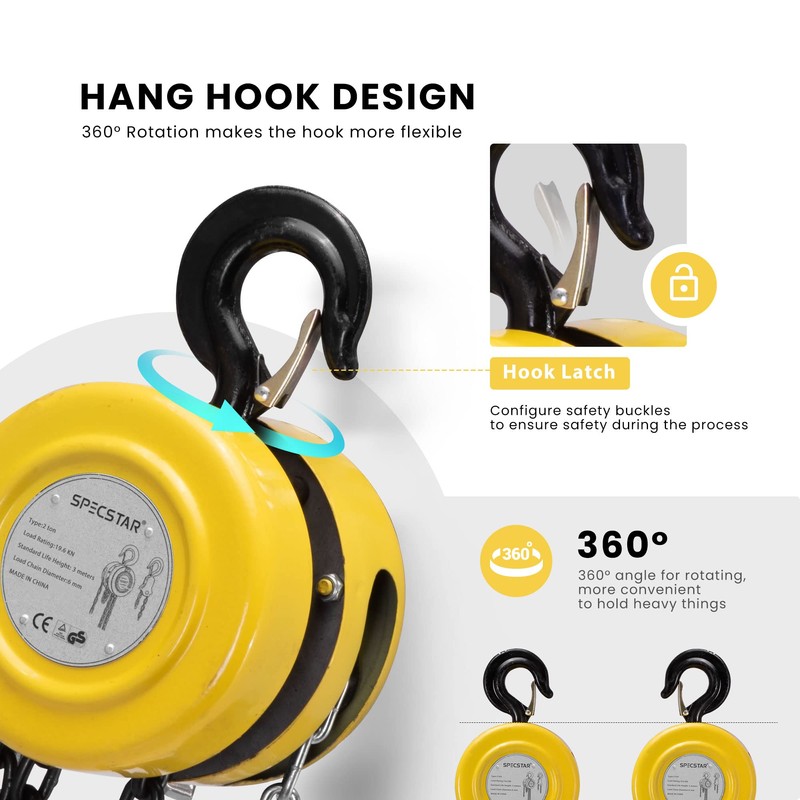 SPECSTAR Hand Chain Hoist 2 Ton 4400 Lbs Capacity 10