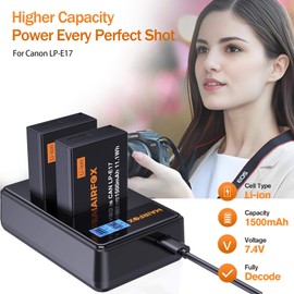 MAIRFOX LP-E17 Battery Charger Kit for Canon EOS R8/R10/R50/R100/RP, Rebel T6i/T6s/T7i/T8i, SL2/SL3, M3/M6/M6 Mark II, 77D Cameras (1500mAh, 2 Packs)