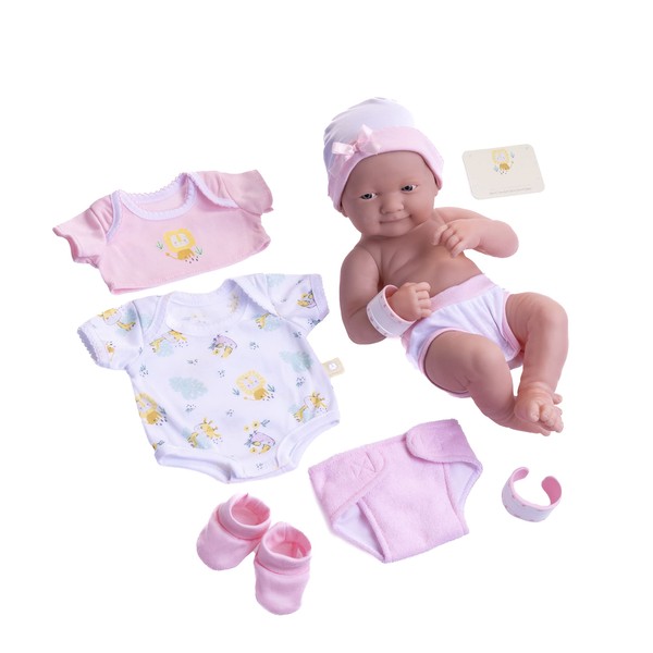 8 piece Layette Baby Doll Gift Set | JC Toys - La Newborn Nursery | 14" Life-Like Smiling Doll w/ Accessories | Pink | Ages 2+, Pink Smiling