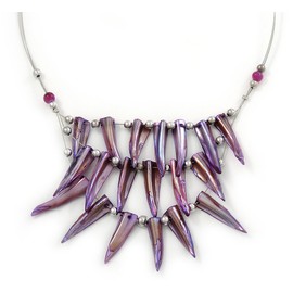 Avalaya Purple Shell Nugget Bib Wire Necklace In Silver Tone - 48cm L