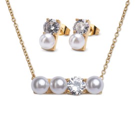 LuckyLy Juego de Joyería para Mujer Oro 18k, Base de Acero Inoxidable, Set de Aretes y Collar de Perlas con Zirconia Cúbica – Ideal como Regalo para Mamá y Mujer Original, Modelo Iris
