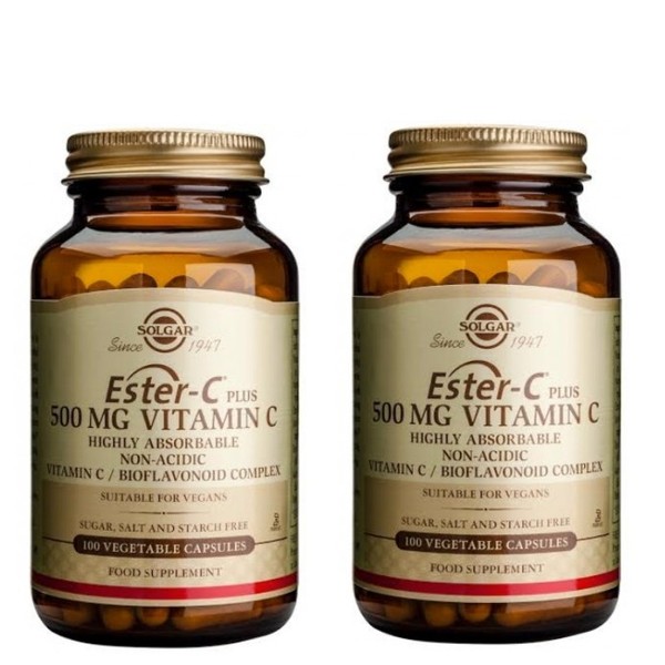 Solgar 2x Ester-C 500mg 2x100 Vegetable Capsules 0033984010390
