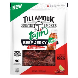 Tillamook Country Smoker Tajín Flavored Chili Lime Beef Jerky,High Protein, Ready to Eat Snacks, Savory and Tangy Flavor, On-the-Go Snack, 2.2 Ounce