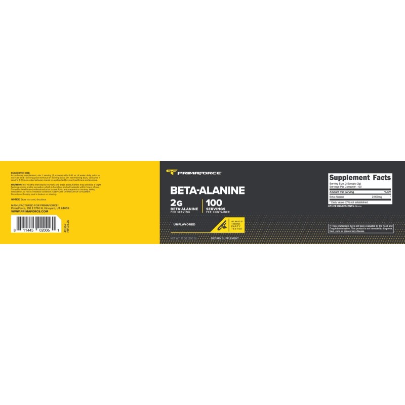 PrimaForce Beta Alanine Powder, Unflavored, 200 Grams