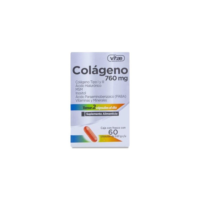 Vitae Laboratorios | Colágeno 760mg frasco con 60 cápsulas de