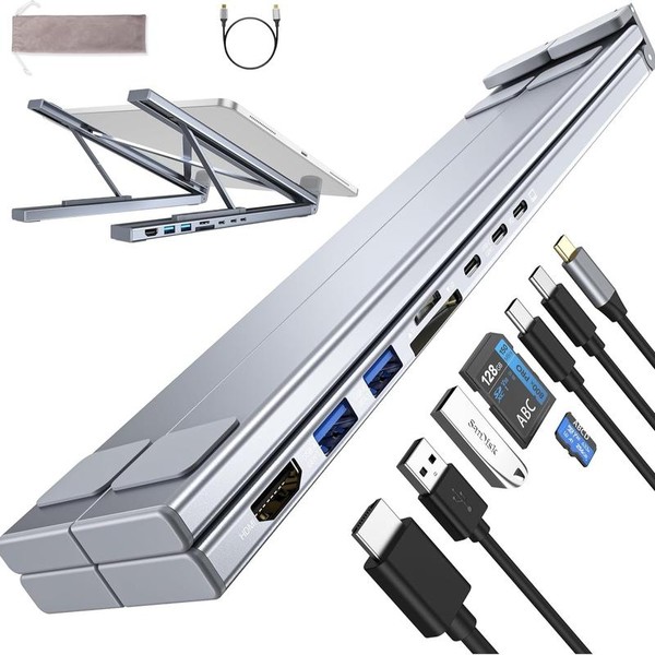 USB C Laptop Stand with Docking Station, 7 in 1
