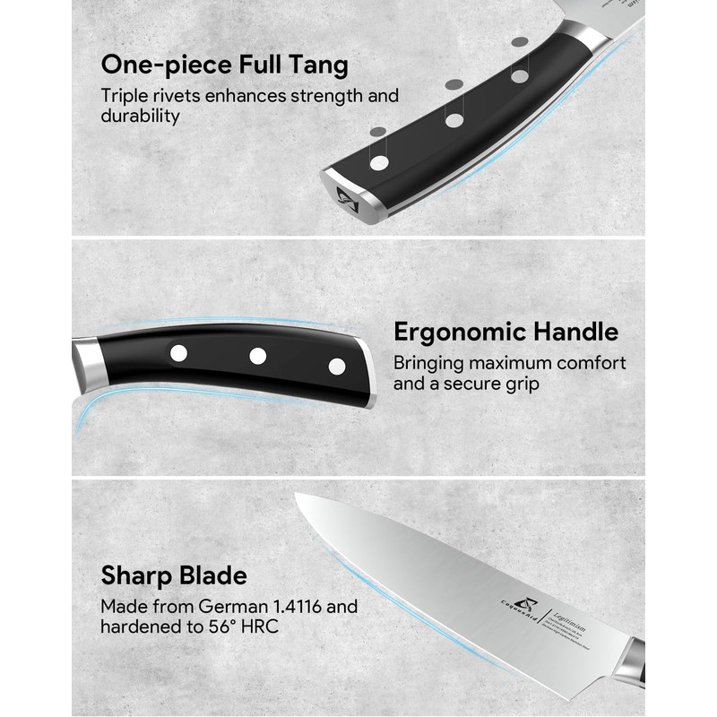 Knife Set, Kitchen Knife Block Sets with Sharpener, 6 Steak