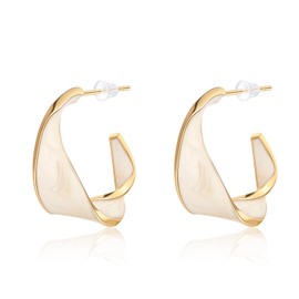 Gold Hoop Earrings for Women 14K Gold Plated Chunky Lightweight Hoops Earrings for Women
