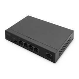 DIGITUS PoE Network Switch - 5 Port - Gigabit Ethernet - Unmanaged - 4x RJ45 PoE Ports + 1x RJ45 Uplink - 60W PoE Budget - CCTV Mode - 10/100/1000 Mbit/s - Black