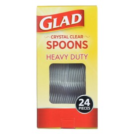 Glad Glad Clear Plastic Spoons - Dishwasher Safe Clear Disposable Heavy Duty Utensils - Perfect for Everyday Use - Standard Size Reusable Cutlery Set - Disposable Serving Spoons Pack of 24