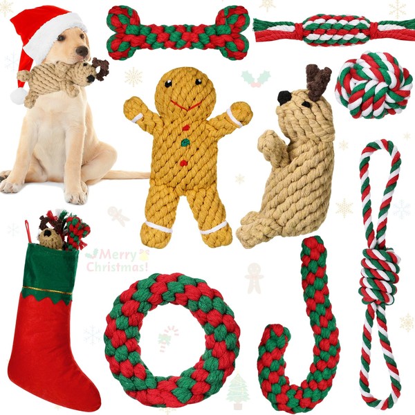 Sadnyy 9 Pcs Christmas Dog Rope Toys Gingerbread Man Reindeer