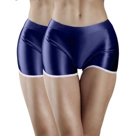 Metelam - Pantalones cortos ajustados de satén para mujer, estilo deportivo, paquete de 2, marino, Large