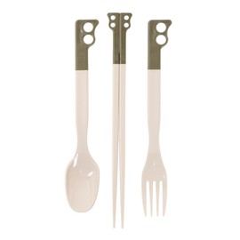 CHUMS CH62-1734-M095-00 Camper Cutlery 3-Piece Set, Khaki/Gray, Spoon: Length 7.9 inches (20 cm), Fork: Length 7.9 inches (20 cm), Chopsticks: Length 8.7 inches (22 cm)