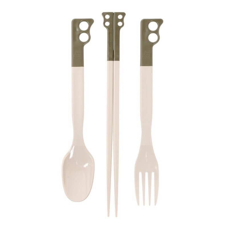 CHUMS CH62-1734-M095-00 Camper Cutlery 3-Piece Set, Khaki/Gray, Spoon: Length 7.9