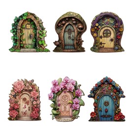 Nerciony Wooden Fairy Doors for Garden – 6pcs Miniature Door Set