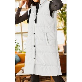 Grlasen Women's Long Quilted Puffer Vest Sleeveless Hooded Button Down Padded Coats Jacket Outerwear with Pockets
