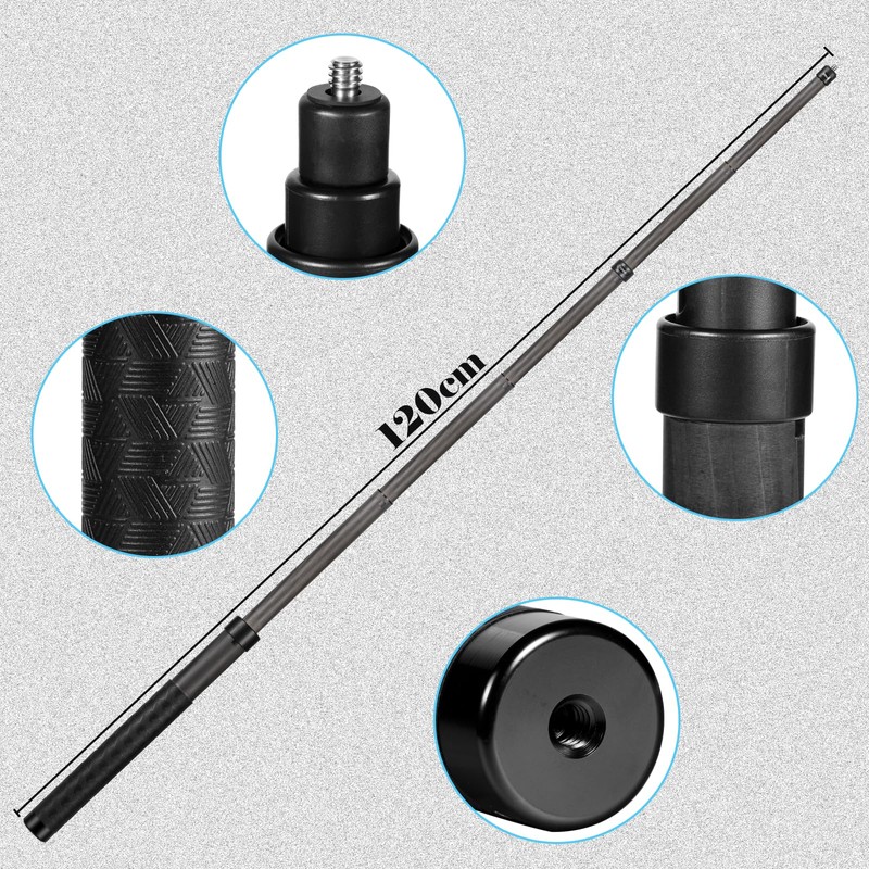 26cm exteded to1.2m (3.9ft) Long Invisible Carbon Fiber Selfie Stick