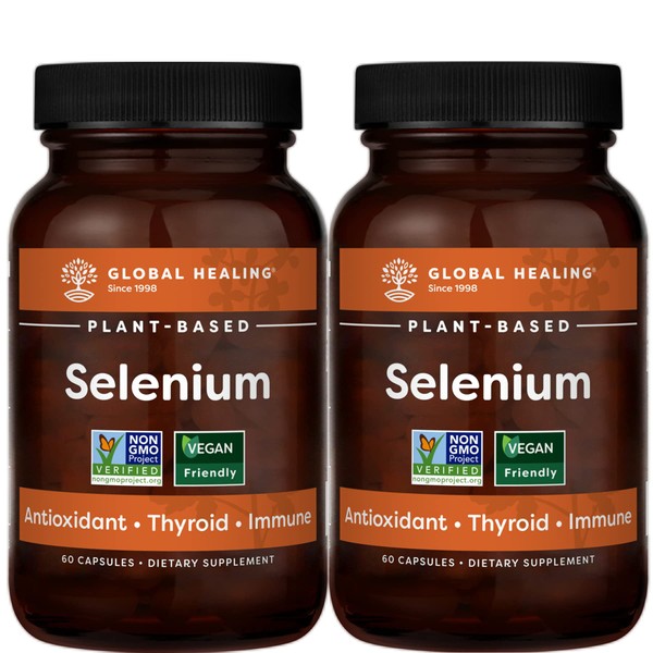 Global Healing Center Selenium 200mcg 2-Pack,Pure Selenium Supplement with Organic Ingredients,Antioxidants for Thyroid Support and Immune Health for Men & Women-More than Selenium 100mcg (60Capsules)