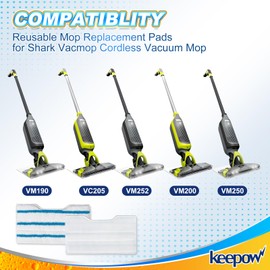 KEEPOW Reusable Vacmop Replacement Pads Compatible with Shark Vac Mop VM252 VM200 VC205 VM250 /QM250 VM190 VM200P12, Washable Vacuum Mop Pad Refills, Upgraded Dirt Chamber for Floor Mop (1+3+6 Pads)