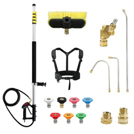 RAYNEL RAYNEL 24FT Telescoping Pressure Washer Extension Wand with Brush Head, 2 Power Washer Extension Wands, Gutter Cleaner Attachment, 7 Spray Nozzle Tips, Support Belt and 2 Hose Adapters