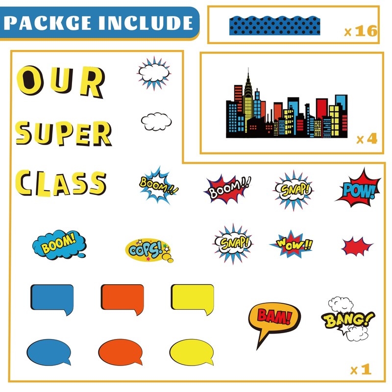 FYSUIMU 52Pcs Super Themed Hero Bulletin Board Decoration Set Cityscape