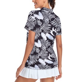 Tanst Sky Womens Golf Shirts Short Sleeve, Ladies Zip Up Collared Polo T Shirts Quick Dry Athletic Gym Tops SPF 50+ Workout Outfits Funny Tennis Yoga Apparel Running Clothes Black XL