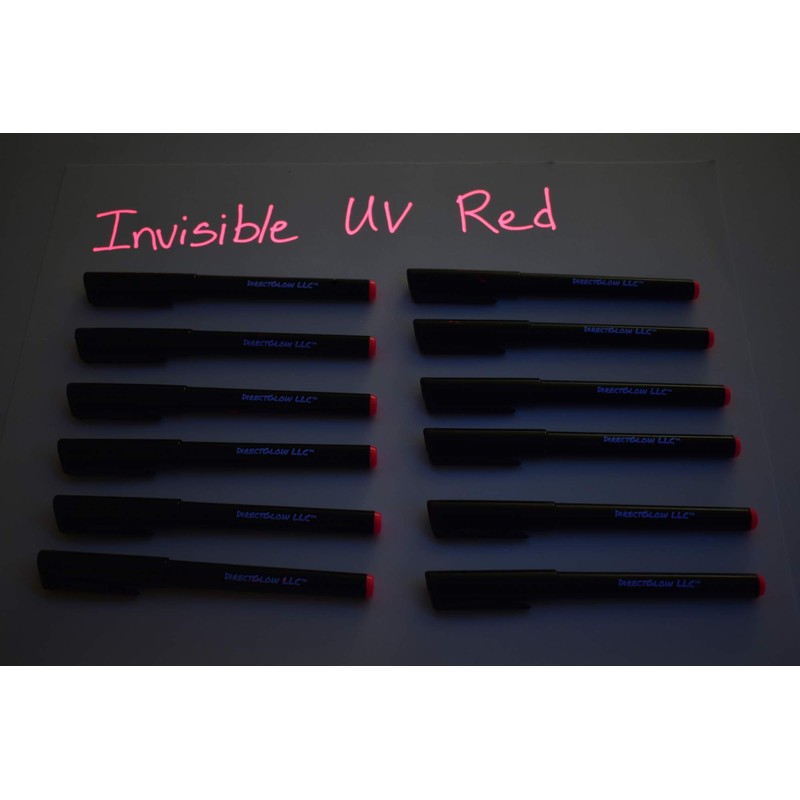 DirectGlow Invisible UV Blacklight Reactive Pen Ink Marker (Red, 12
