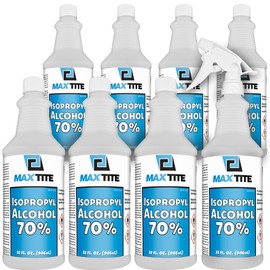 MaxTite 70% Isopropyl Alcohol (2 Gallons (8 Pack, 32 fl oz) - Includes Heavy-Duty Spray Nozzle - Made in USA