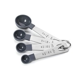 Lacor - 67037 - Set of 4 Spoons, Measuring Spoons for Liquids and Food, Baked Goods, Stainless Steel and Polypropylene, Stackable, Dimensions in ml, TSP, TBSP, BPA-Free, Dishwasher Safe, Grey
