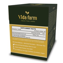 VIDA FARM 100 Dandelion Tea Bags, Natural Dried Dandelion Root Tea Bag, Dandelion Leaf & Root Tea, Dried Dandelion Leaves and Root Tea, Dandelion Herb Tea, Sugar Free, Caffeine Free, Gluten Free