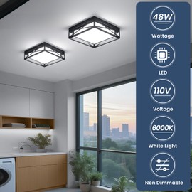 Vloitgol Modern LED Ceiling Light Fixture, 6000K Square LED Flush Mount Hallway Light Fixtures, Farmhouse Black Close to Ceiling Light for Hallway Bedroom Balcony Porch Stairway(Square, 12.6INCH)