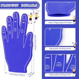 Sotiff 3 Pcs 16 Inches Giant Foam Hand High Five Foam Finger Cheerleading Foam Fan Finger Foam Hand Pompom for Sports Events Games Celebration(Blue)