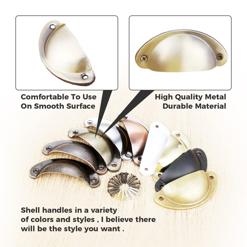 Yetaha Cup Handles for Drawers, 10 Shell Pull Handles, 82x35mm
