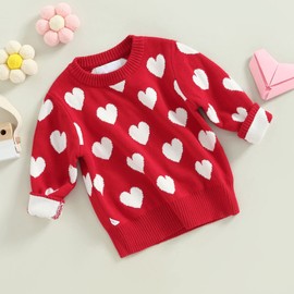 Toddler Baby Girl Love Heart Pullover Sweater Long Sleeve Knit Sweater Shirts Valentines Day Spring Clothes (Love Heart Sweater-Red, 4-5T)