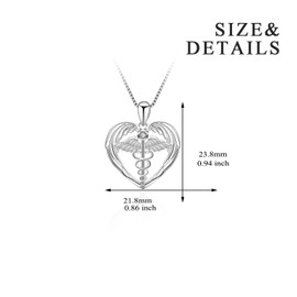 YFN RN Nurse Necklace Sterling Silver Medical Symbol Caduceus Angel Pendant Gifts for Doctor Nurse, Sterling Silver, Cubic Zirconia