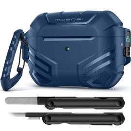 MOBOSI for AirPods Pro 2 Case Cover with Lock, Compatible with Airpod Pro Case 2nd/1st Gen with Cleaner Kit & Keychain, Military Grade Shockproof Protective Case for Men(2023/2022/2019), Blue