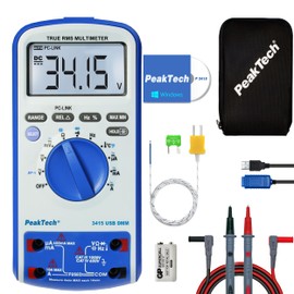 PeakTech True RMS Digital Multimeter 6000 Counts with USB, Continuity Tester, Temperature and Car Hang CAT III 1000V / CAT IV 600V, Pack of 1, P 3410