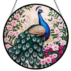 Peacock Stained Glass Suncatcher, Stained Glass Window Hanging, Window Suncatcher Home Wall Art Decorations, Gift for Mom (12 Inch)