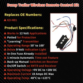 BZYOUYI G3-H01 Wireless Dump Trailer Remote Control Kit, 12V Hydraulic Lift Winch Tilt, Hydraulic Wireless Remote Dump Trailer Controller, 50-100ft Operating Range