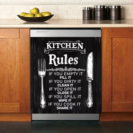 Kitchen Rules Magnetic Dishwasher Cover,Rustic Wood Dishwasher Magnet Cover, Farmhouse Kitchen Rules Sign, Dishwasher Door Decal Refrigerator Sticker Housewarming Home Decorative 23" x 26"