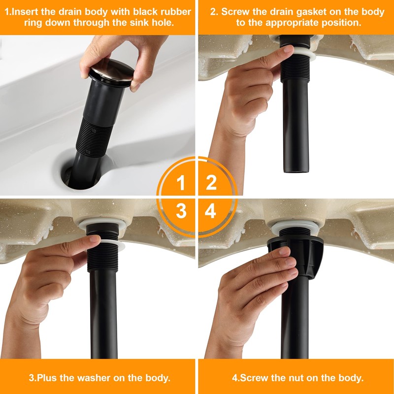 TIORIY Vessel Sink Drain Without Overflow, Plastic Bathroom Pop up
