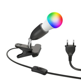 ledscom.de LIK E27 Clamp Light Black with Smart Home RGBW LED Lamp, 8.89 W, 892 lm